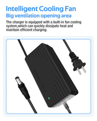 XIUWK charger connected to a golf cart battery demonstrating safe direct use