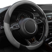 Xizopucy front view of gray steering wheel cover showing neat lattice design and polished finish