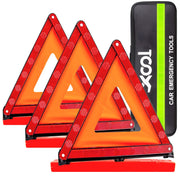 XOOL warning triangle front view showing bright visibility and quick deployment benefit