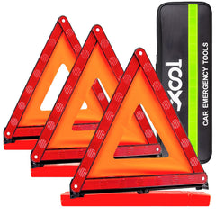 XOOL warning triangle front view showing bright visibility and quick deployment benefit