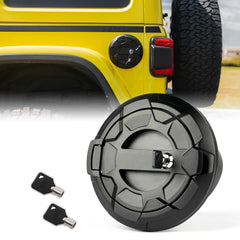 Xprite front view of locking gas cap cover showing wheel-pattern and secure look