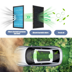 XREY filter installed in a Tesla Model 3/Y HVAC slot demonstrating easy install convenience