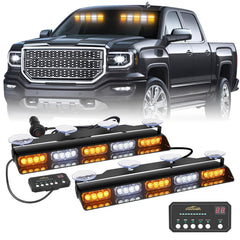 XRIDONSEN front view of 17 inch visor lights showing slim profile and amber/white LEDs for high visibility