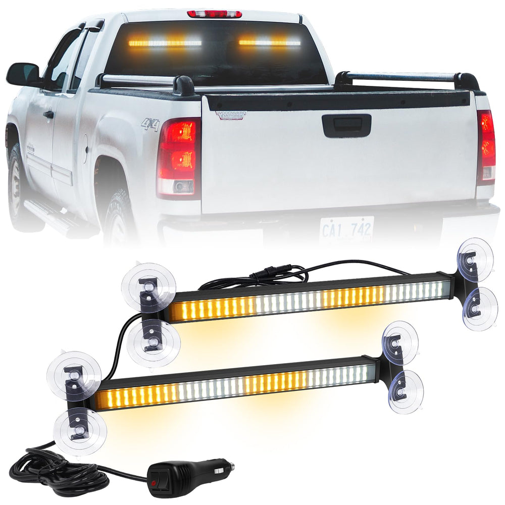 XRIDONSEN front view of dual bar showing amber and white LEDs for high visibility