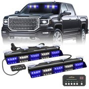 XRIDONSEN front view of two 17-inch LED strobe bars showing bright LEDs and compact design for high visibility