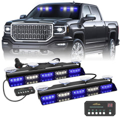 XRIDONSEN front view of two 17-inch LED strobe bars showing bright LEDs and compact design for high visibility