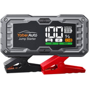 YaberAuto front view showing jump starter packaging and compact design benefit