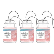 Yankee Candle Pink Sands front packaging showing three hanging jars and scent identity