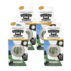 Yankee Candle clean cotton front packaging showing four vent clips and branding benefit fresh scent
