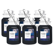 Yankee Candle front packaging showing six Midsummer’s Night car jars and quick benefit