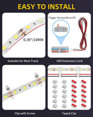 accessories layout with YAYIT clips, screws, connector and extension cord for tidy installs