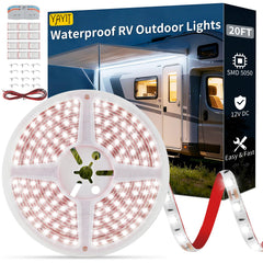 YAYIT front package showing full 20ft awning light kit and contents, quick setup benefit