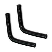 Yecatre front view of two packaged 90 degree hoses showing contents and fit