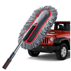 YeewayVeh front view of the gray and red car duster showing full length and head for gentle cleaning