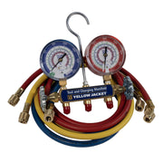 YELLOW JACKET front view showing gauges and hose connections for clear identification and durability