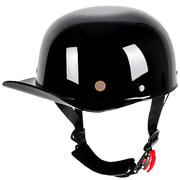 Yesmotor front view helmet showing retro baseball-cap styling and DOT-approved protection