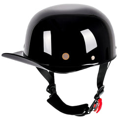 Yesmotor front view helmet showing retro baseball-cap styling and DOT-approved protection