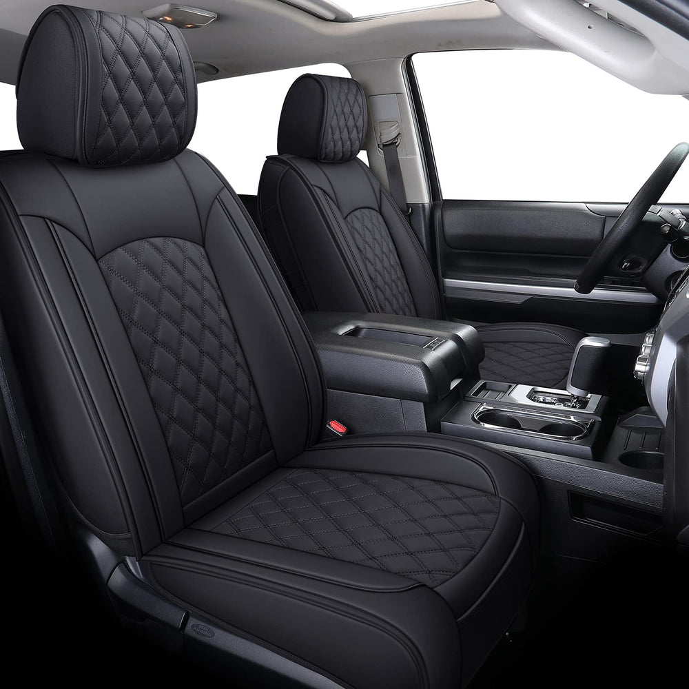 YIERTAI front view of fitted Tundra seat covers showing precise fit and enhanced protection