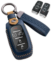 YINEOR front view showing blue leather cover and precise button fit benefit protection