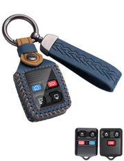 YINEOR front view blue leather key fob cover showing clean fit and protection