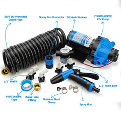 YIXWZAS close-up of 25-foot UV-resistant coiled hose highlighting durability and tangle-free storage