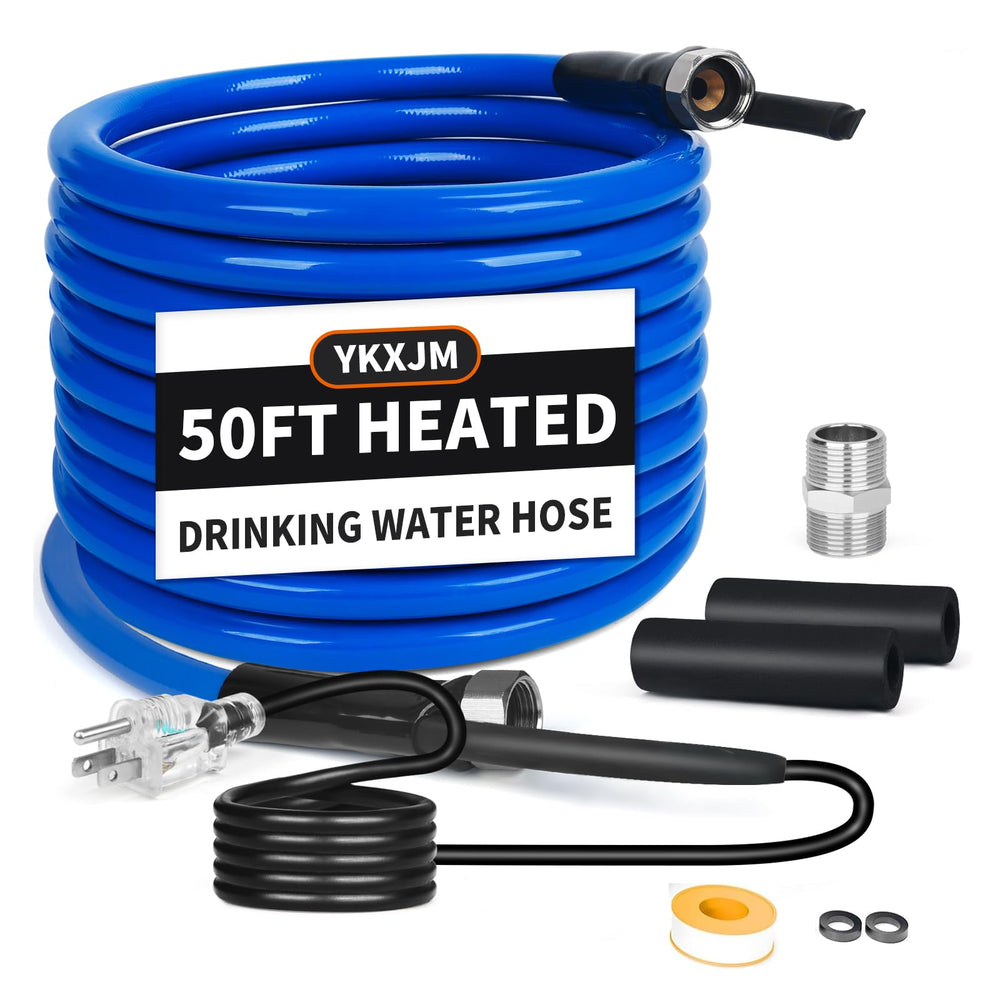 YKXJM front view of 50ft heated hose showing packaging and connectors for clear benefit