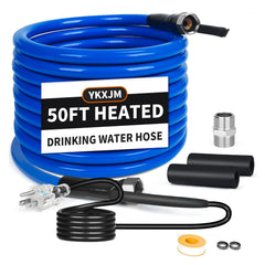 YKXJM front view of 50ft heated hose showing packaging and connectors for clear benefit