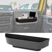 YOCTM front view of TJ grab bar tray showing sleek black finish and clean fit