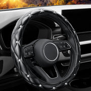 YOGURTCK front view showcasing black diamond steering wheel cover benefit fashionable upgrade
