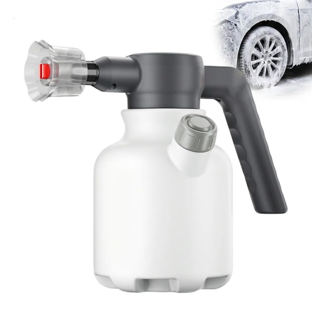 YoMeite sprayer front view showing compact design and fast cleaning benefits