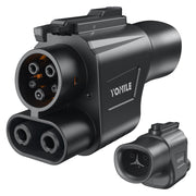 Yomile adapter front view showing robust housing and easy carry benefit
