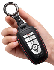 YONUFI front view showing full leather cover protecting Ford key fob and style