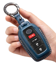 YONUFI blue key fob cover front view showing secure button access and elegant finish