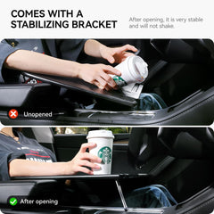 YONZEE tray resting on Tesla seat demonstrating secure, upholstery-safe fit
