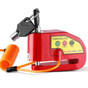 YOHOOLYO front view of red alarm disc lock showing compact design and red finish benefit visibility