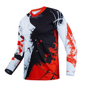 YOUALSO red dirt bike jersey front view shows bold graphics and fit benefit of visibility