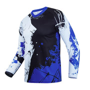 YOUALSO front view of blue youth dirt bike shirt showing fit and design