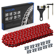YOXUFA red 420 chain full-length showing fit and vibrant finish for easy identification