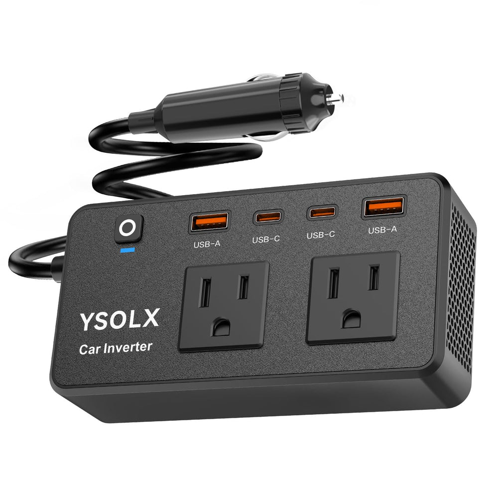 YSOLX front panel showing AC outlets and USB ports for versatile charging