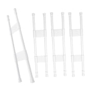 YTFRL front view of four white tension rods and packaging showing compact set, conveys easy storage