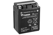 Yuasa YTX14AHL-BS front view showing compact battery and durable casing benefit reliable fit