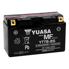 Yuasa YUAM62T7B front view showing compact battery and label, reliable fit
