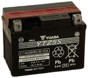 Yuasa YUAM62TZ5 front view showing label and compact housing for reliable starts