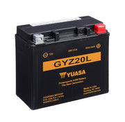 Yuasa battery front label showing model and benefits