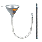 Yuesstloo front view showing steel funnel and two hoses for durable refills