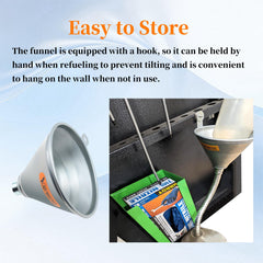 Yuesstloo funnel in use pouring oil into an engine bay to reduce spills and guide flow