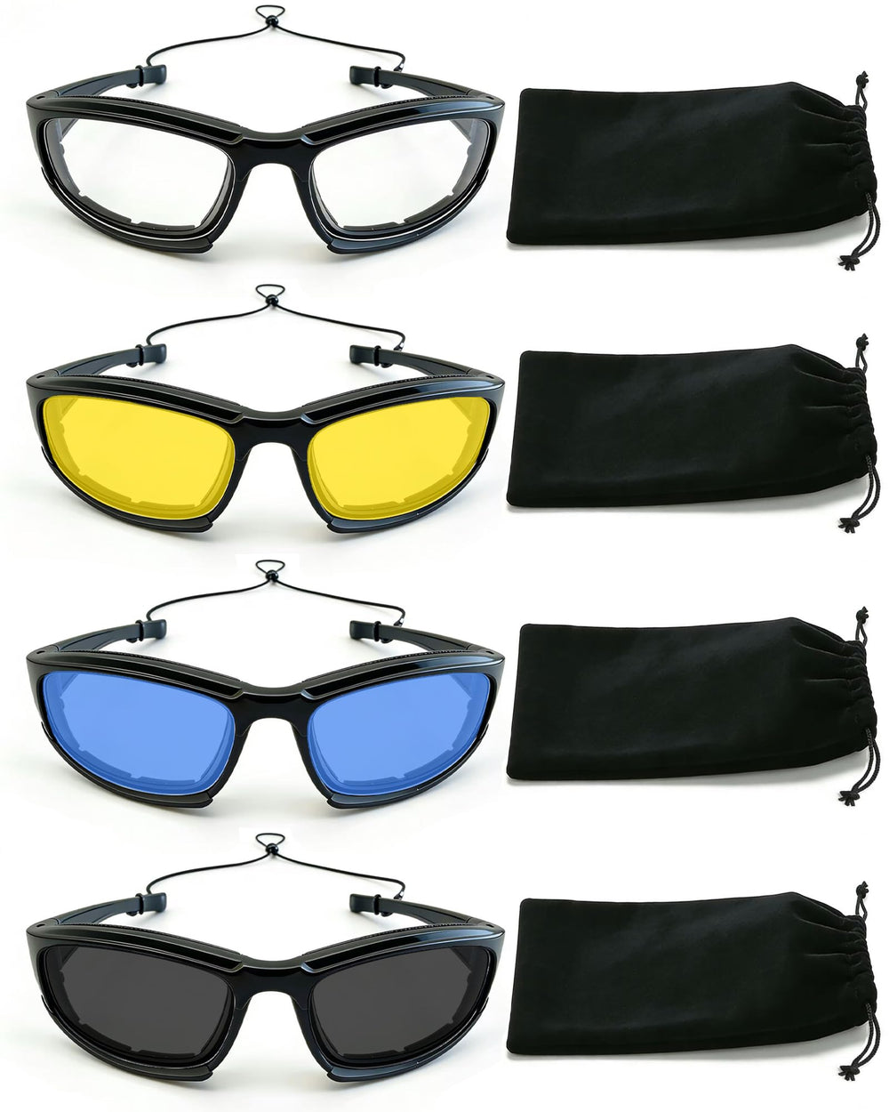 YUNGLIDE front view of full glasses set showing frame and lenses for versatile protection