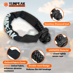 YUNPEAK soft shackles attached to rope demonstrating secure nonmetal connections benefit