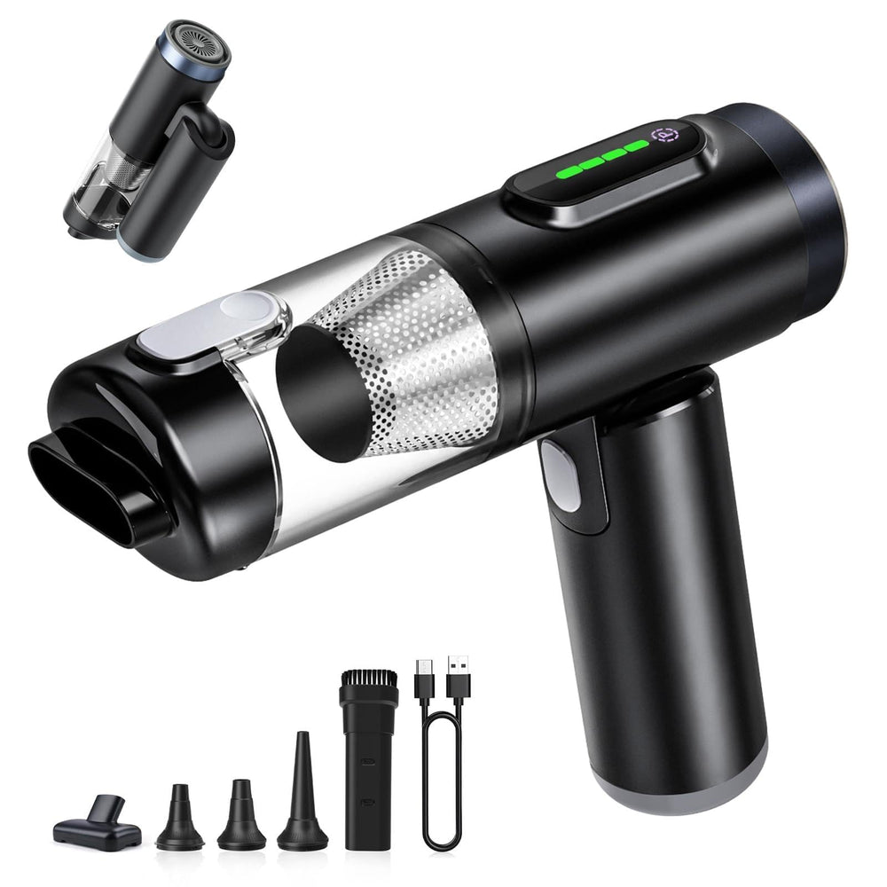 Zardali front view showing compact handheld vacuum and benefits of portable cleaning