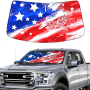 ZAZCQIL front view showing flag pattern and full windshield coverage for style and protection